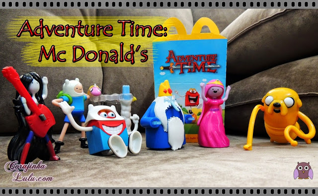 Coleção completa do Adventure Time Mc Lanche Feliz Cajita Hora de Aventura mclanche mcdonalds Mc Donald's Donalds action figure brinde bonequinho boneco desenho animado cartoon network série aventura ação marceline happy meal lady iris Princesa Jujuba Jake Finn Rei Gelado ©CorujinhaLulu.com