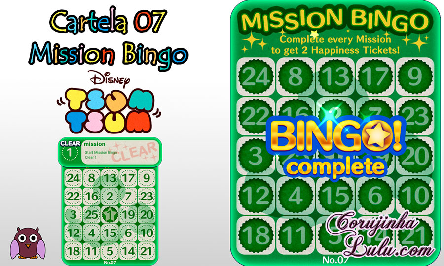 tsum tsum mission bingo missão card 7 cartela corujinhalulu