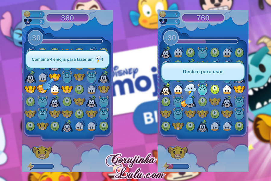 gameplay disney emoji blitz jogo review game pixar dicas emojis móvil mobile celular tablet iphone ipad android google play itunes ios corujinhalulu