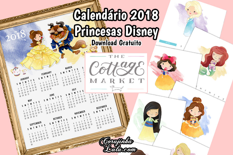 Calendário 2018 das Princesas Disney | ©CorujinhaLulu.com planner corujinha lulu corujinhalulu ariel aurora frozen elsa anna bela pocahontas mulan pequena sereia bela adormecida branca de neve rapunzel enrolados tiana alice jasmine cinderella disney princess 