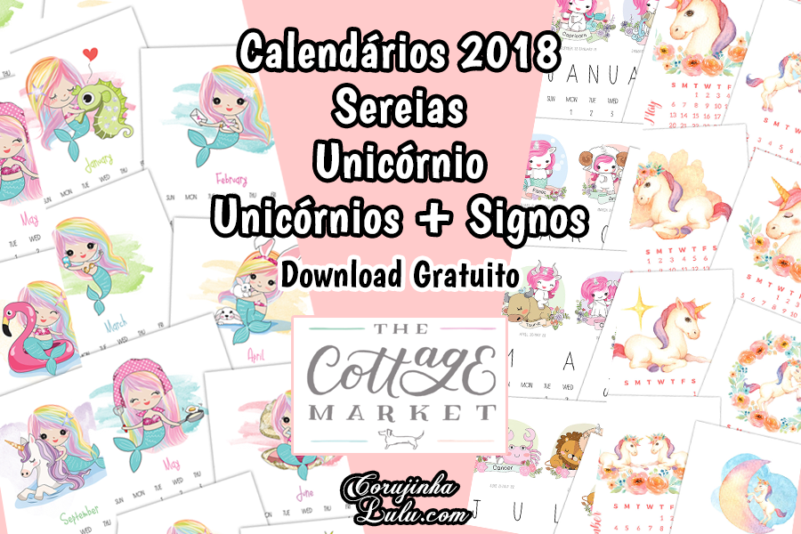 Calendário 2018 Kawaii de Sereia + Unicórnio + Signos do Zodíaco (Grátis) | ©CorujinhaLulu.com geek pop cultura planner corujinha lulu corujinhalulu ariel disney cute fofo fofura fofos download gratuito de graça unicórnio unicorn signo do zodíaco signos