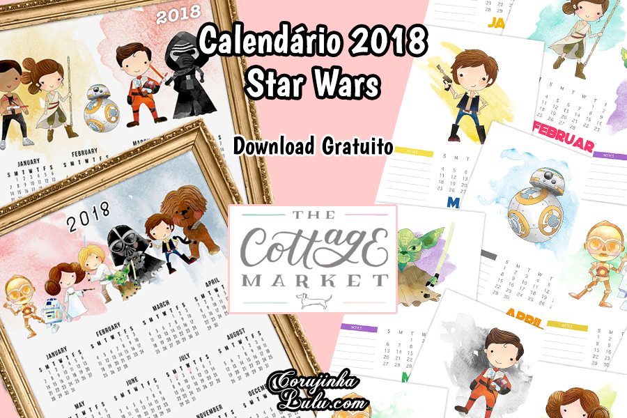 Planner e Calendário 2018 de Star Wars (Grátis) | ©CorujinhaLulu.com planner corujinha lulu corujinhalulu planejador planejamento ano de 2018 guerra nas estrelas aquarela kawaii cute fofo meigo clássico clássicos novos novo han solo bb8 bb-8 c-3po c3po r2d2 r2-ds chewbacca princesa leia luke skywalker darth vader rylo ken rey finn poe dameron yoda grátis gratuito download de graça