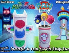 Material Escolar que vira Brinquedo e Decoração de Festa da Patrulha Canina & PJ Masks | Corujices da Lu